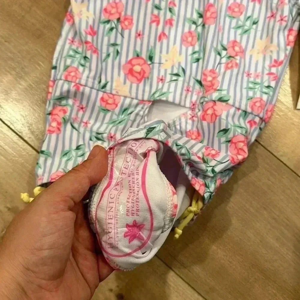4/$25 NWT Nicole Miller One Piece Floral Striped Pom Pom Swim Suit Girls M (10)